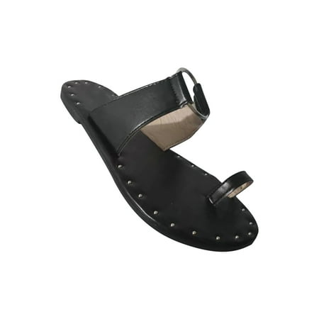 

TANGON Women s Shoes Rivets Soft Flat Heel Fashion Sets Toes Cloth Sandals Flip Flop