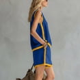 thumbnail image 6 of Women's Cotton Linen 2-Piece Outfit Contrast Trim Round Neck Sleeveless Top Pocket Shorts Casual Summer Set Blue S(S), 6 of 6