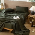 thumbnail image 4 of MooMee Flat Sheet Only 100% Washed Cotton Linen Like Textured Breathable Lightweight (Olive Green, Queen 90" x 102"), 4 of 5