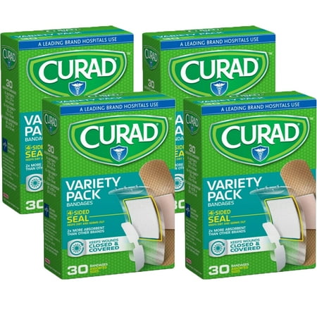 Curad Variety Pack Bandages 4 Sided Seal 30ct, 4 Pack