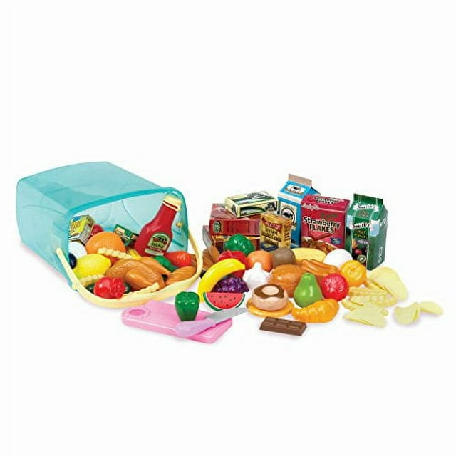 Play Circle by Battat - Pantry in a Bucket - Pretend Play Food Set and Storage Container with Lid - Realistic & Durable Toy Kitchen Accessories for Kids Ages 3 and Up (79 Pieces) Multicolor (PC2210
