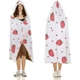 thumbnail image 3 of Hooded Blanket Strawberry Print Flannel Fleece Wearable Blanket, Super Soft Fuzzy Throw Poncho Blanket Cape, 3 of 6