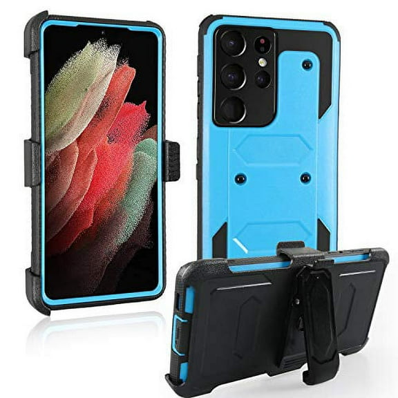 GoldCherry for Samsung Galaxy S21 Ultra Case,Heavy Duty High Impact Resistant Armor Holster Defender Case with Kickstand   Swivel Belt Clip Holster for Samsung Galaxy S21 Ultra 6.8 Inch(Blue)