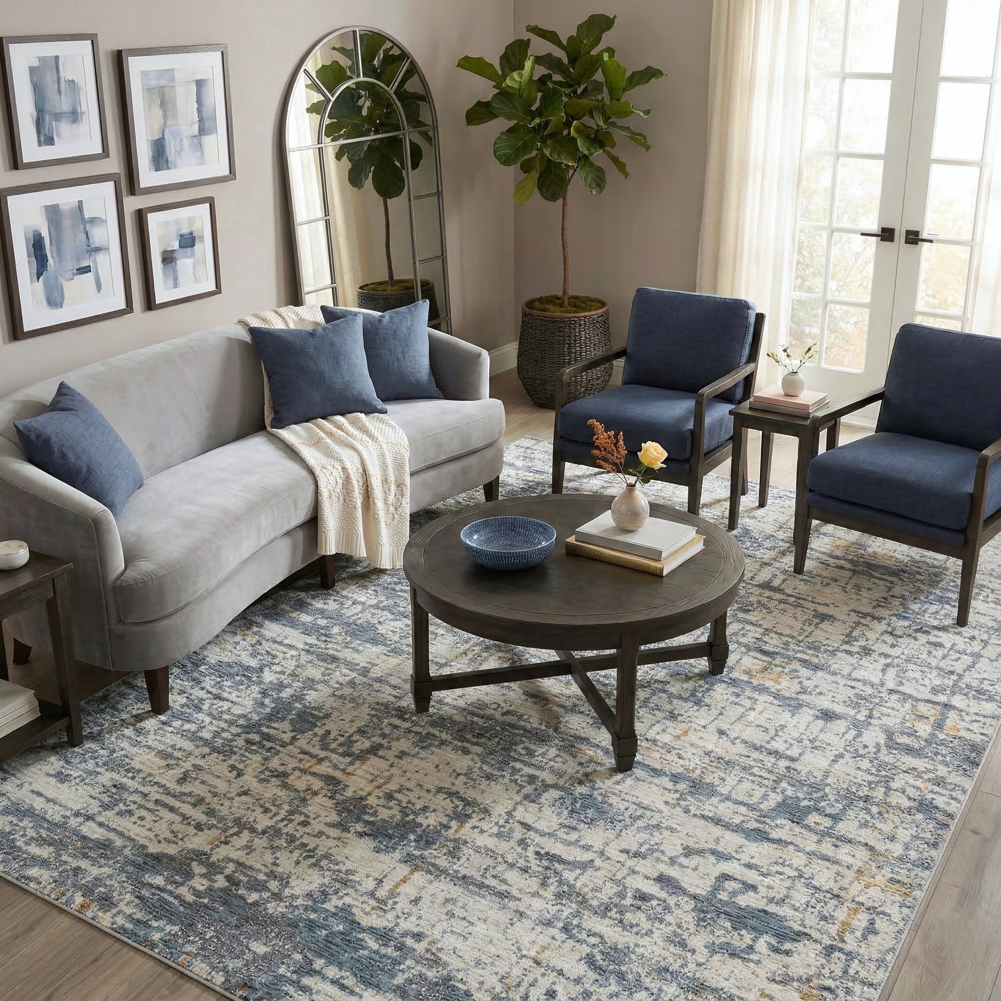 Harlow Hill Alison Ann Abstract Indoor Polyester Area Rug, Blue/Taupe, 5' x 8'