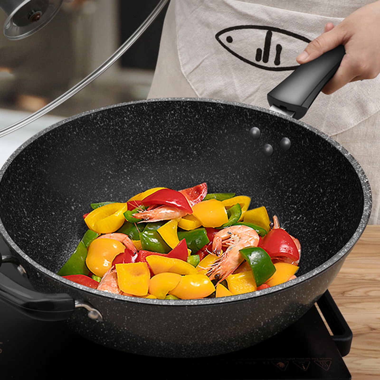 Frying Pan with Lid Non-Stick Granite Small Frying Pan Wok Multifunctional  Easy to Clean for Kitchen 3