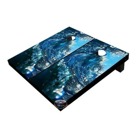 Skip's Garage Dark Blue Wave Solid Wood Cornhole Board Set