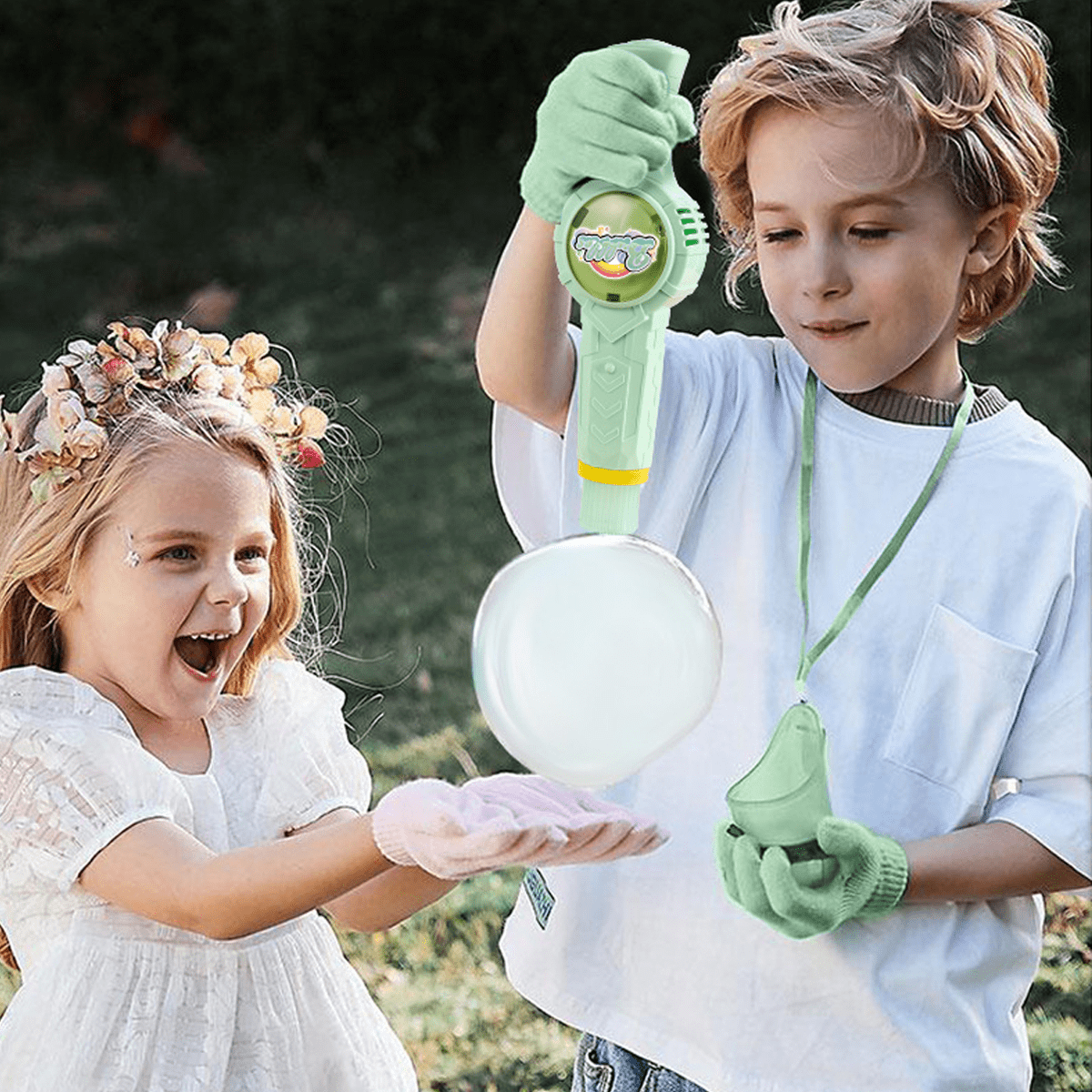 Smoke bubble machine, magic smoke bubble stick with gloves, bouncy bubble stick, colorful smoke bubble machine