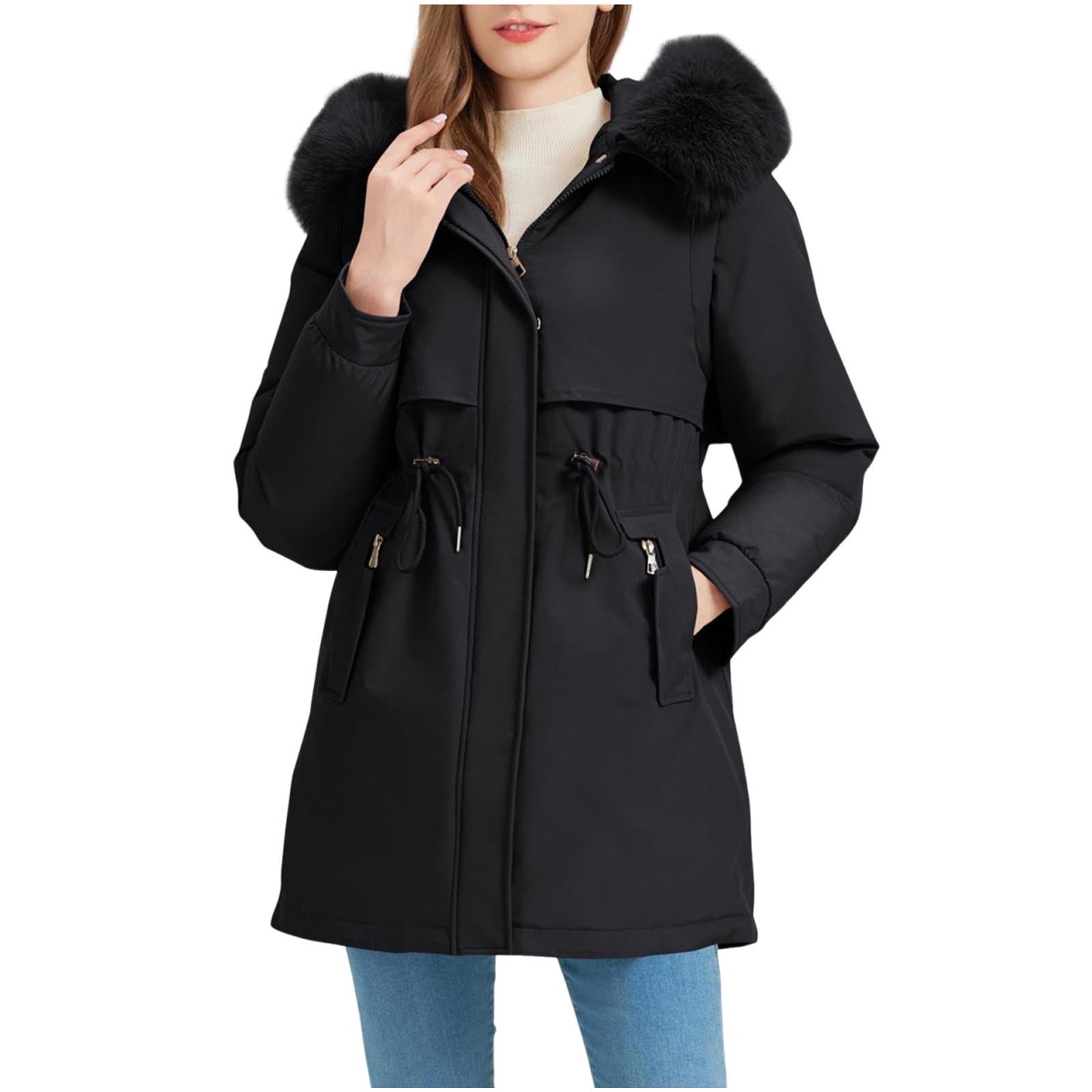 Dvprdro Winter Coats for Women Trendy Full Zip Parka Jackets Winter Thicken Puffer Jacket with Detachable Sleeves and Faux Furs Removable Hood