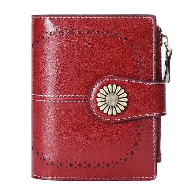 Cartera de mujer Monedero de cuero para mujer Tarjetero corto para mujer Cartera con cremallera con 16 ranuras para tarjetas Anti RFID