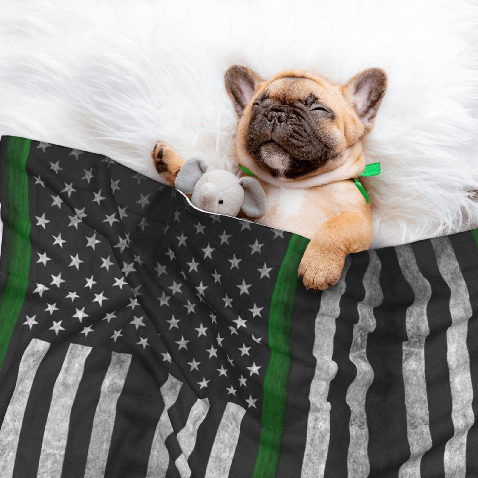 Thin Green Line Flag Dog Blanket Soft Warm Flannel Cat Blanket Great Pet Throw for Cats Puppy Small Medium Large Dog