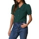 thumbnail image 4 of Blusa de mujer Inspire Chic con cuello Peter Pan, mangas cortas abullonadas, estilo retro, color verde oscuro, 4 of 6