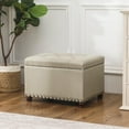 thumbnail image 5 of Fabric Storage Ottoman Lift Top Rectangular Foot Rest Stool with Nailheads for Bedroom Living Room (Beige, Bronze Rivets), 5 of 6