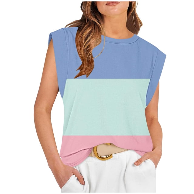 Yuyuzo Débardeurs d'Été pour Femmes Manches Courtes Col Rond Tunique Top Surdimensionné Tee-Shirts Basiques Décontractés