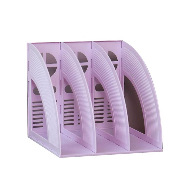 Soporte para libros de escritorio, archivador, antiarañazos, para el hogar, la escuela, la oficina, material de papelería, temperamento morado, tres rejillas