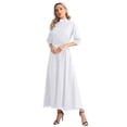 thumbnail image 4 of YUUMIN Women 3/4 Sleeve Mock Neck Church Dresses A-line Party Dresses Wedding Guest Dresses Cocktail White L, 4 of 6