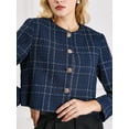 thumbnail image 4 of DARING DIVA Women's Collarless Plaid Button Front Crop Tweed Jacket M Dark Blue, 4 of 6