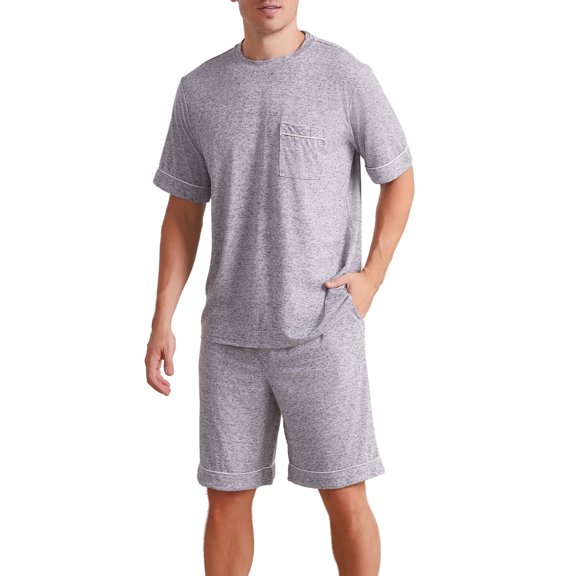 U2SKIIN Mens Pajama Set, Short Sleeve Lightweight Sleepwear Soft Nightwear Set With Pocket,(Dark Grey Mel.L)