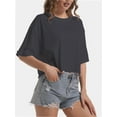 thumbnail image 2 of 3-pack Deep gray Women's Comfy Basic Workout Gym Short Sleeve Crop Tops Casual Loose Oversized T-Shirts, 2 of 6