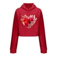 thumbnail image 3 of Mifsaly Women Valentines Day Crop Sweatshirt Drawstring Long Sleeve Heart Print Hoodie Girlfriend Gifts Hooded Cropped Tops Casual Loose Blouse Ladies Spring Fall Loungewear S, 3 of 6