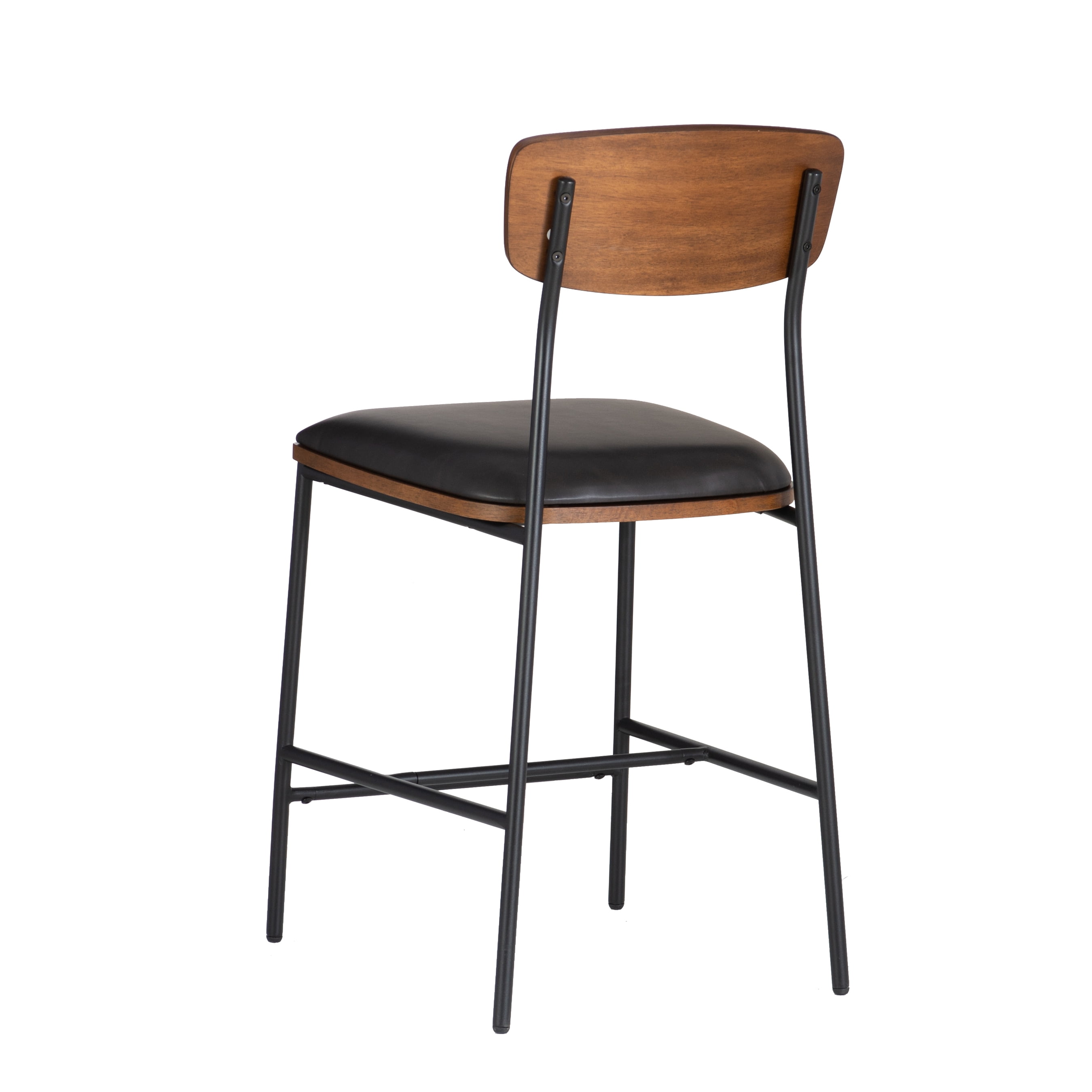 Linon Ryder Counter Stool Espresso Faux Leather Padded Seat Steel Frame in Black