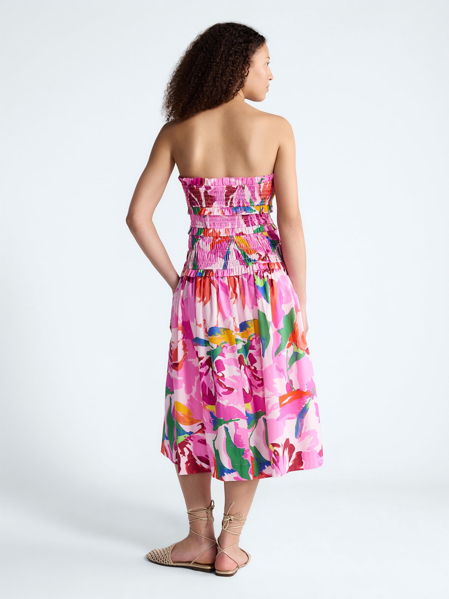 Free Assembly Women's and Women's Plus Strapless Cotton Poplin Tiered Midi Dress, Sizes XS-4X