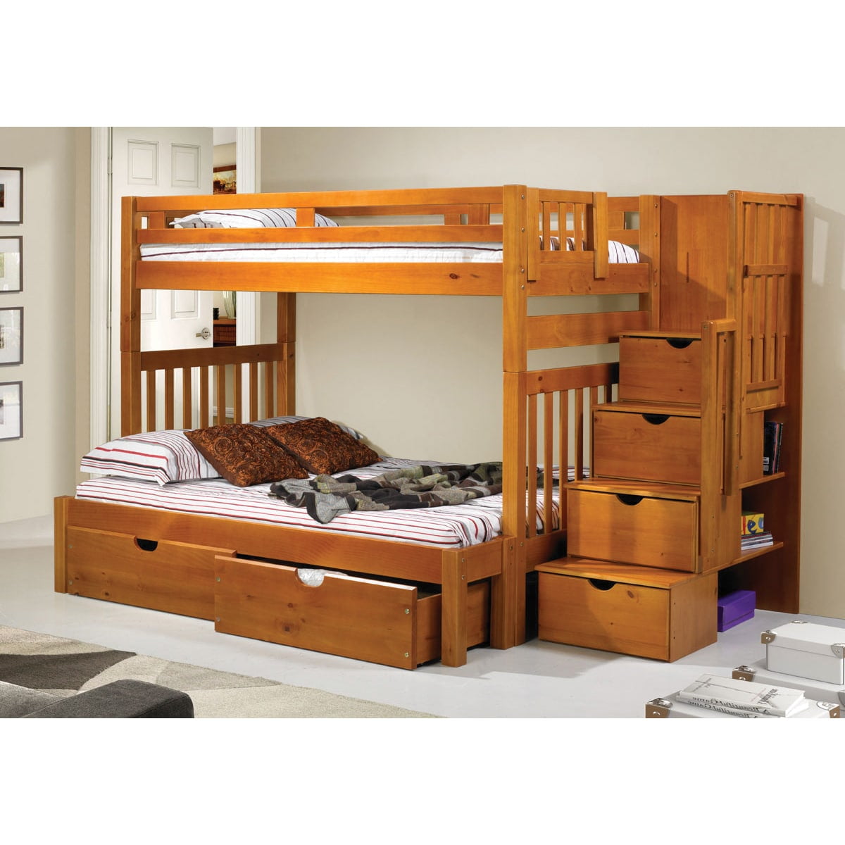 Tall Twin Over Futon Mission Stairway, Keystone Stairway Bunk Bed Reviews