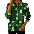 thumbnail image 2 of St. Patrick's Day Sweatshirt for Women Plaid Pattern Shamrock Graphic Quarter Zip Pullover Long Sleeve Classic Fit Festive Party Top, 2 of 5
