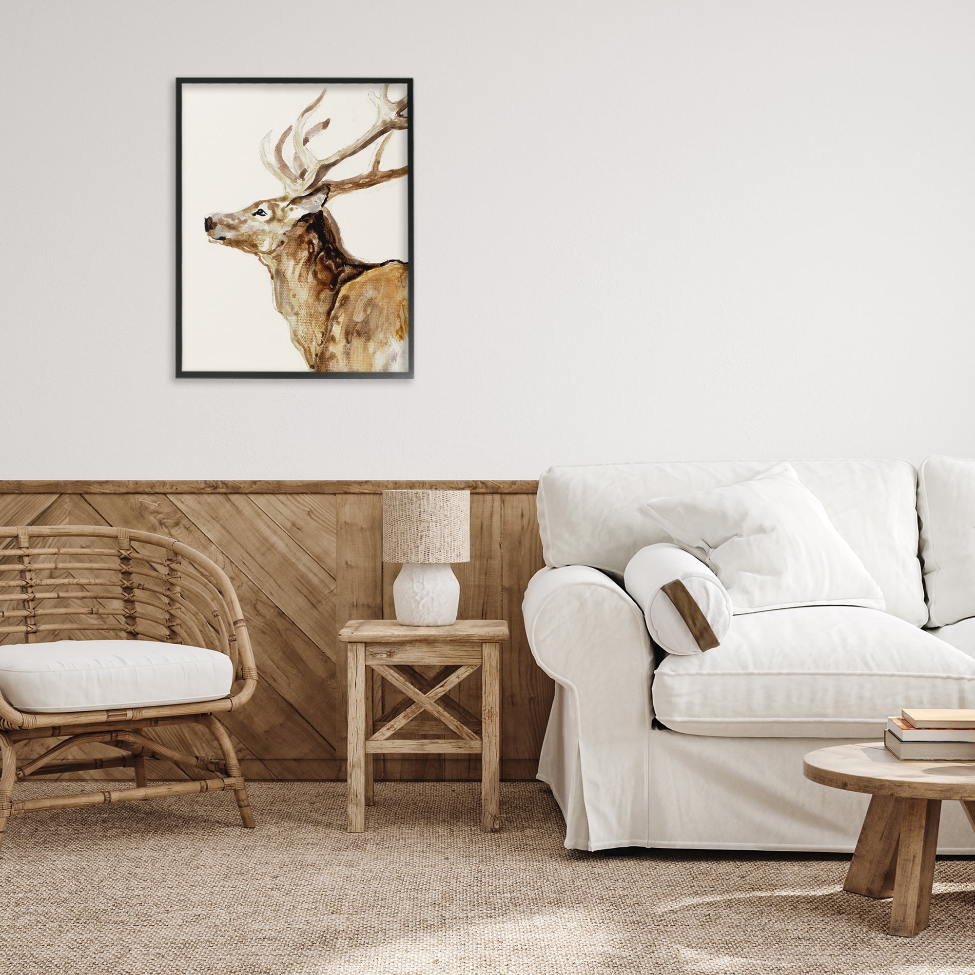 Stupell Industries Deer Portrait Profile View Black Framed Giclee Art, design by Lorenzo Collective