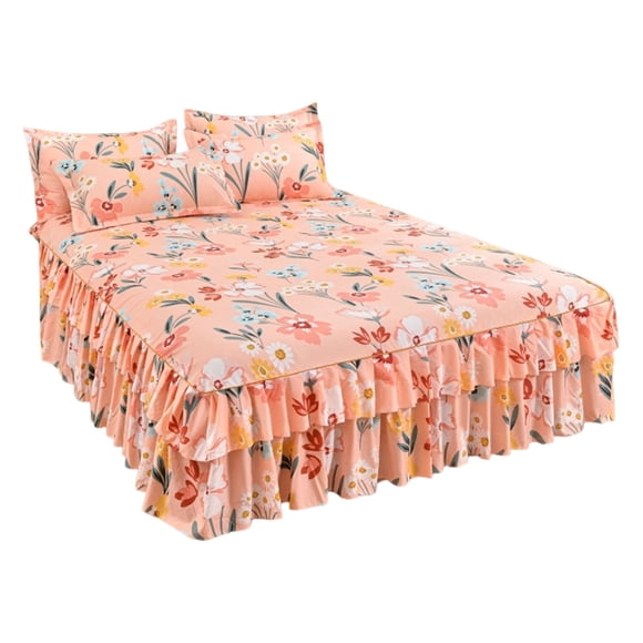 ZZHZGZ Clearance Sale 3 Piece Ruffled Skirt with Floral Print Floral Ruffled Bed Skirt 3 Piece Soft Microfiber Bedding with Pillowcase Elegant Bed Sheet for Bedroom