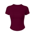 thumbnail image 5 of Women's Workout Yoga Tops Seamless Crewneck Short-Sleeved Bodycon T-Shirt Soft Stretch Workout Tees Lightweight Activewear Quick Dry Hot Pink, 5 of 5