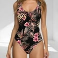 thumbnail image 2 of CLOISE Swimsuit One Piece Plus Size Swimwear Full Coverage Flowers Bathing Suit Backless Vacation Beachwear Black 2XL, 2 of 4