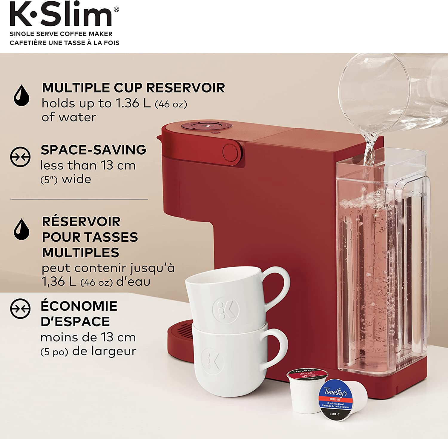 K-Slim Single-Serve K-Cup Pod Coffee Maker - Scarlet Red
