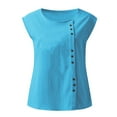 thumbnail image 5 of Wycnly Womens Tank Tops Casual Solid Button Down Loose Fit Cotton Linen Vest Tops Summer Fashion Plain Round Neck Sleeveless Shirts Blouse Light Blue s, 5 of 5