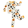 thumbnail image 3 of Miaoju Halloween Two Piece Pajamas Pumpkin Ghost And Bat Print Long Sleeve Top And Pants Ultra Soft Cozy Sleepwear Loungewear Holiday Gift Party, 3 of 6