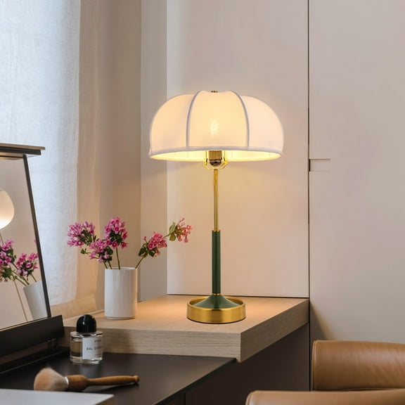 Arturesthome Green Table Lamps Vintage White Fabric Desk Lampshade Nightstand Lamps for Bedside Table 1-Lights