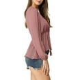 thumbnail image 5 of MODA NOVA Juniors Deep V Neck Drawstring Swiss Long Sleeves Blouse Tops Rose Red XL, 5 of 7