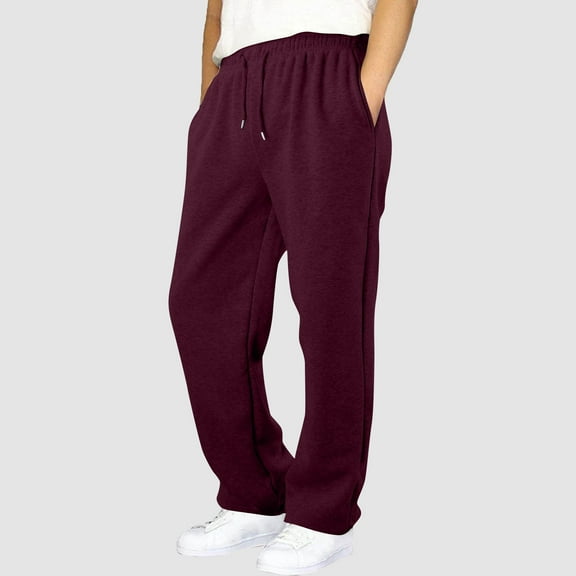 BRGZLK Boys Baggy Sweatpants Cozy Casual Pants Adjust Rope Elastic Waist Straight Leg Open Bottom Sweatpant Athletic Pants Side with Pocket Wine 10-11 Years