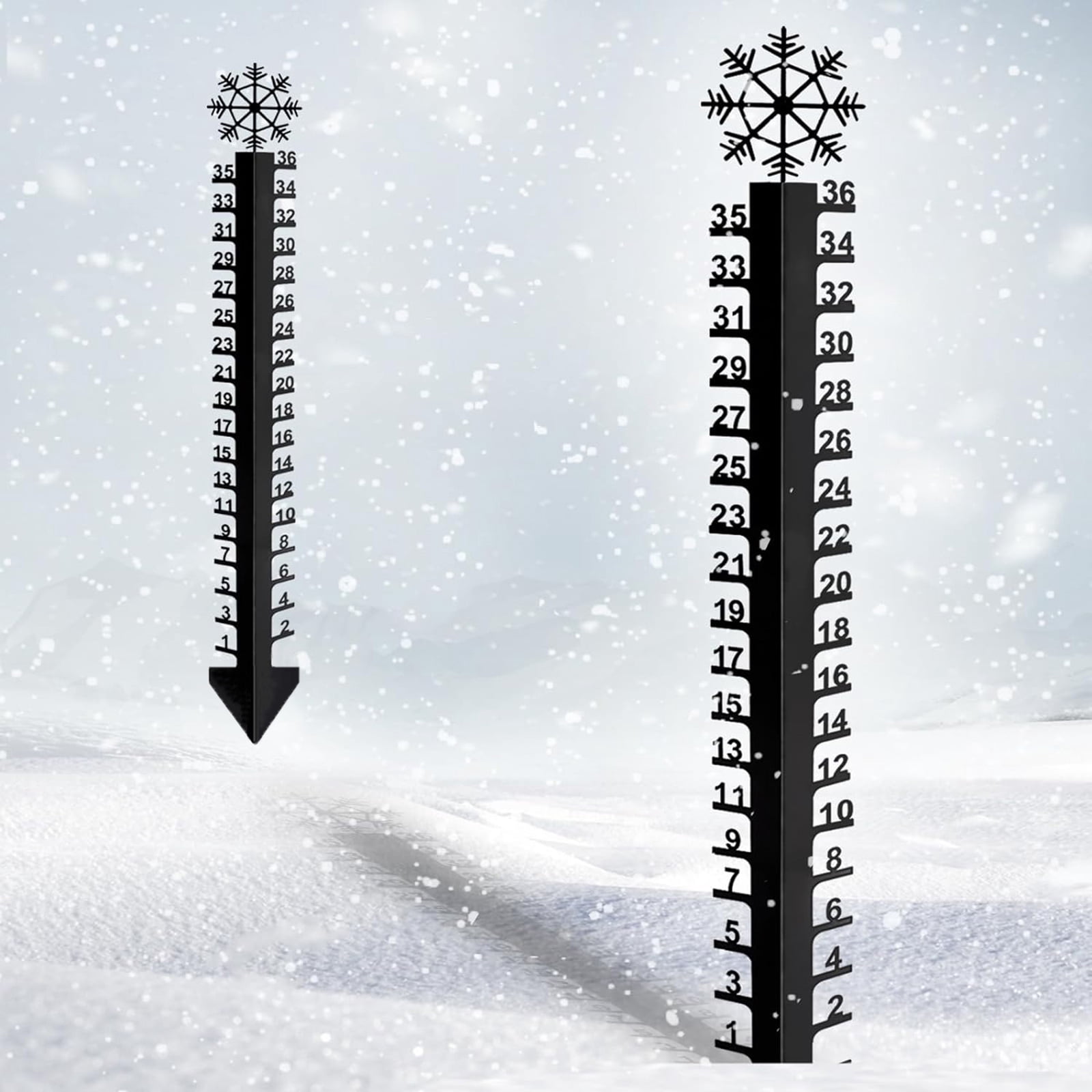 Outdoor Snow Gauge 36in Snow Measuring Stick Snowfalls Gauge with Thermometer for Yard Decorations Garden Rain Gauge