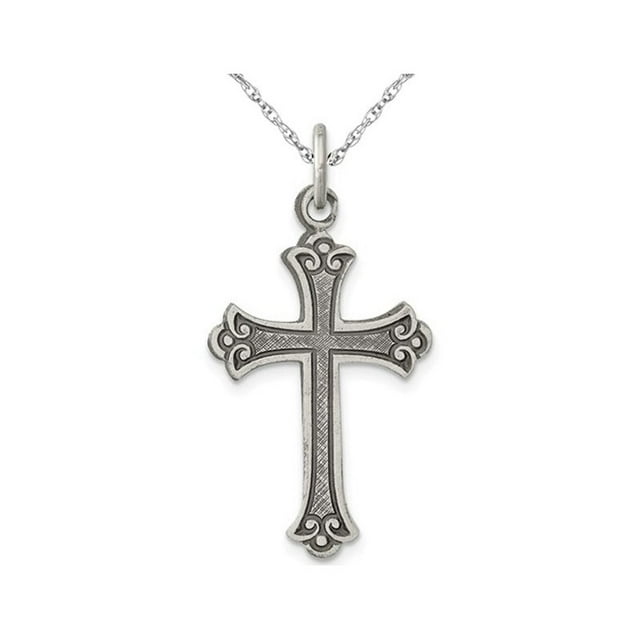 Sterling Silver Antiqued Cross Pendant Necklace with Chain