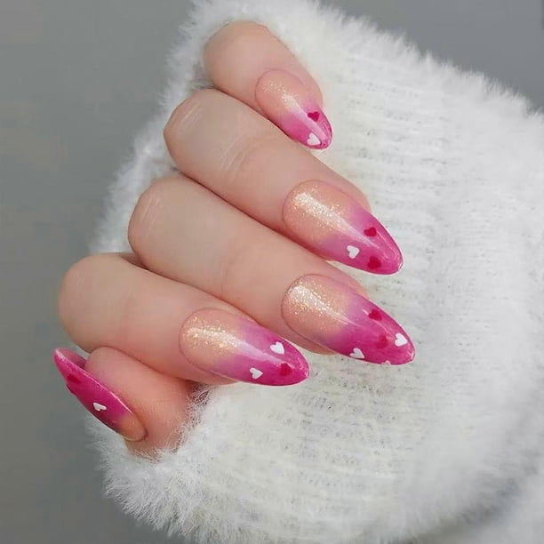 Elegant Glossy Fake Nail 24PCS Set Gradient Pink French Styles Middle Coffin Artificial Nail For Party Wedding Date