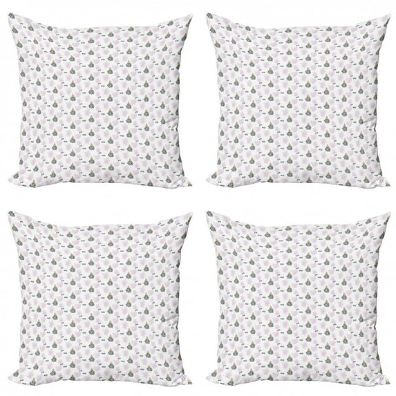 Abstract Throw Pillow Cushion Case Pack of 4, Scandinavian Style Pineapple and Watercolor Art, Modern Accent Double-Sided Print, 4 Sizes, Pale Pink Earth Yellow, by Ambesonne