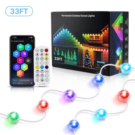 Lumi Home Permanent Outdoor Lights 33ft RGBIC Smart Outdoor Decor Lights,60 Scene Modes App/Remote IP67 Waterproof,for Christmas,Daily & Holiday Party Decor.