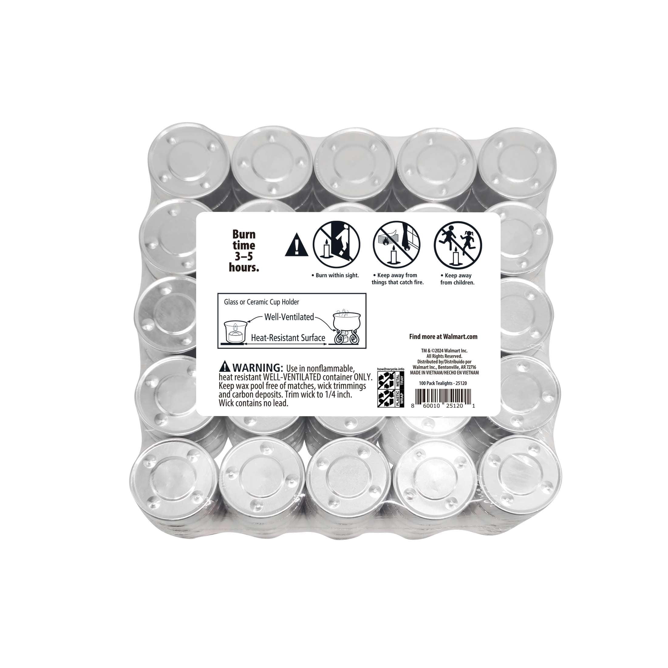 Mainstays White Unscented Indoor/Outdoor Tealight Candles, 100 Count