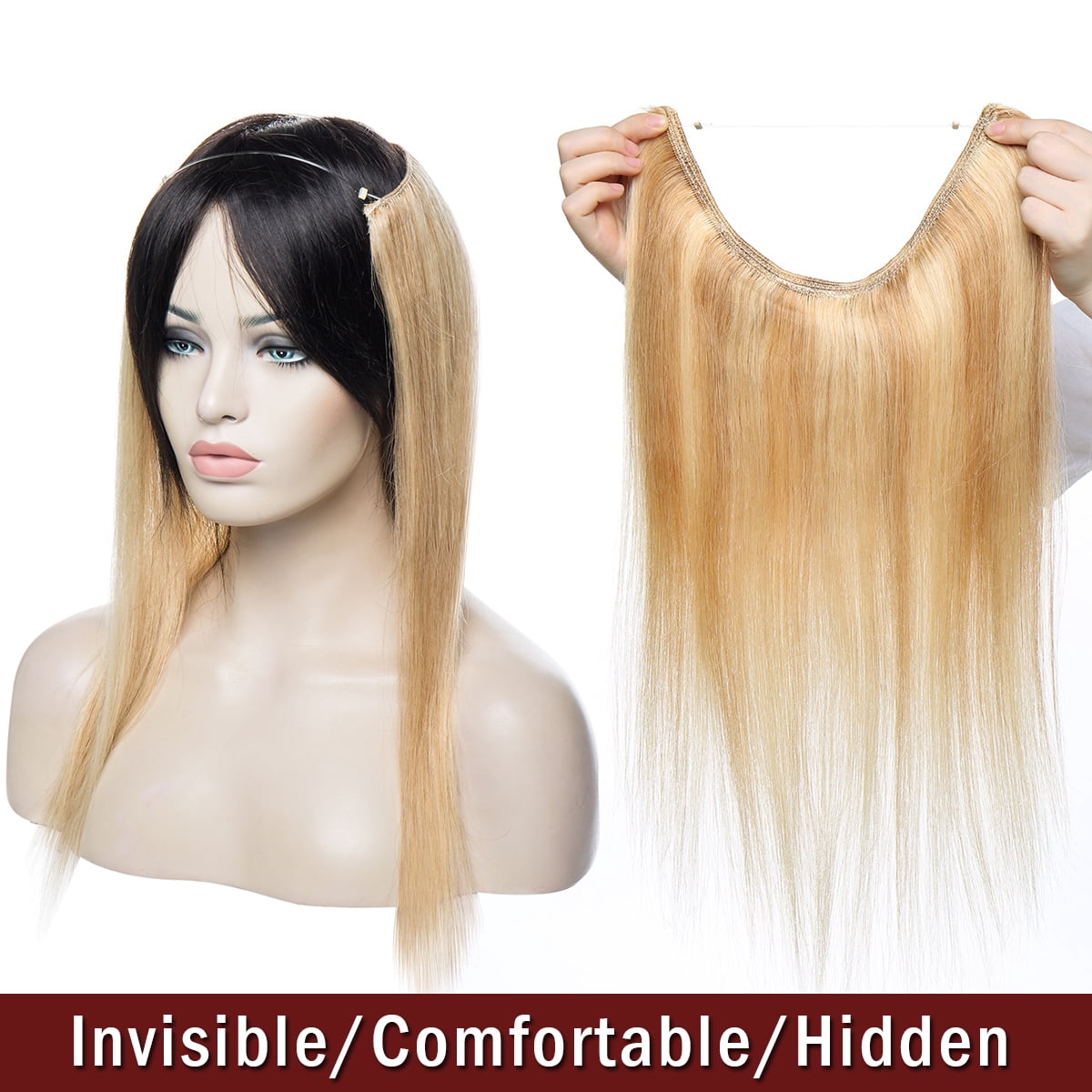 SEGO Wire in Human Hair Extensions Hidden Hair Extensions with Invisible Band Translucent Fish Line Hairpiece without Clip