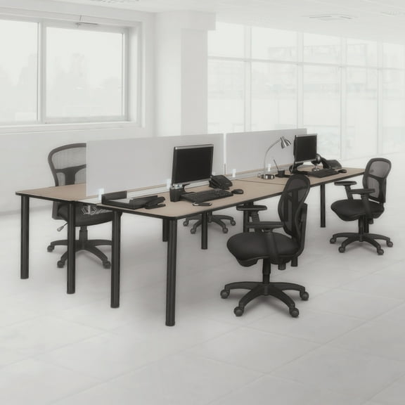 Kee 60" x 24" Double Benching System with Privacy Divider- Maple/ Black