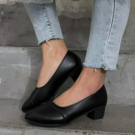 

ERTUTUYI Women Breathable Solid Color High Heels Round Toe Comfortable Slip On Casual Single Shoes Black 40