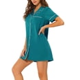 thumbnail image 4 of INSPIRE CHIC Women's Button Down Nightshirt Pajamas Dress Short Sleeves Summer Lounge Nightgowns M Peacock Green, 4 of 6
