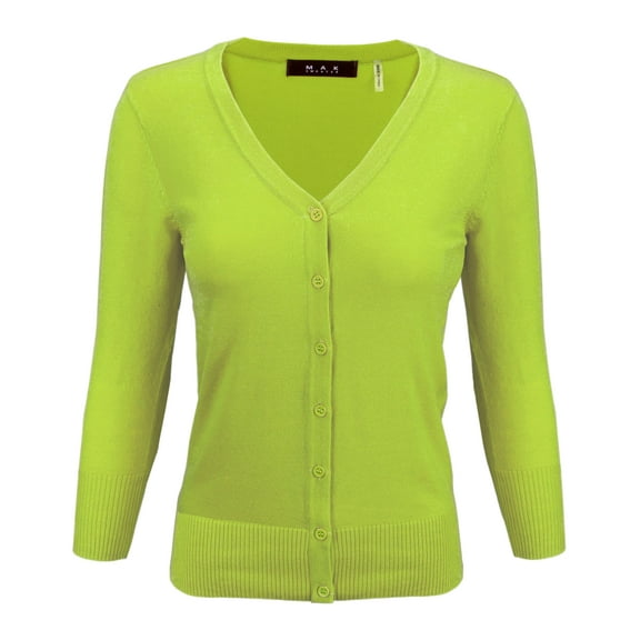 YEMAK Women's Knit Cardigan Sweater – 3/4 Sleeve V-Neck Basic Classic Casual Button Down Soft Lightweight Top
