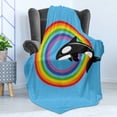 thumbnail image 4 of Whale Soft Flannel Fleece Throw Blanket, Modern Design a Killer Mammal Jumping into Circle Made from Rainbow Print, Cozy Plush for Indoor and Outdoor Use, 60" x 80", Multicolor, by Ambesonne, 4 of 5