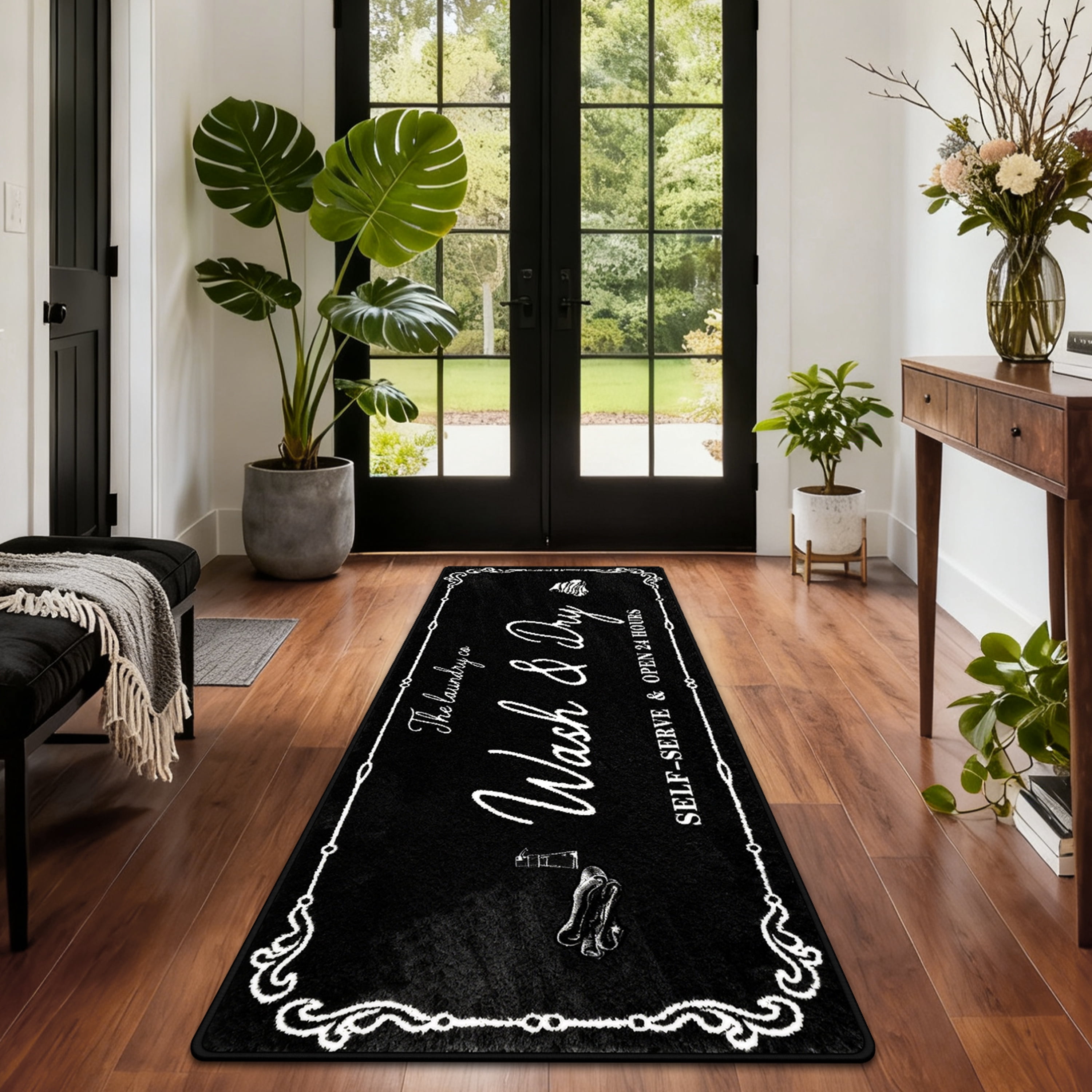 Farmhouse Laundry Room Rug Runner 20"X47" Non Slip Floor Carpet Runner Washable Farmhouse Kitchen Area Carpet for Office, Laundry, Sink, Home Bathroom, and Bedroom Decor
